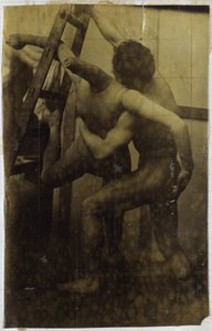 Studie af en mandlig nøgenmodel, der kæmper med en dukke, i Jacques de Lalaings studie af Jacques Lalaing (attributed to)