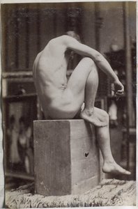 Studie af en mandlig nøgenmodel, siddende og set fra siden, i Jacques de Lalaings studie af Jacques Lalaing (attributed to)