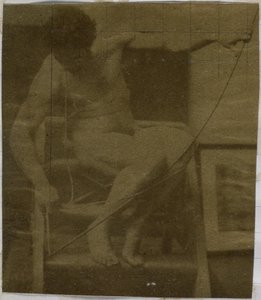 Studie af en mandlig nøgenmodel siddende på et trin, set forfra med et reb og sløjfe på skødet, i Jacques de Lalaings studie af Jacques Lalaing (attributed to)
