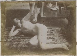 Studie af en kvindelig nøgenmodel, liggende på et tigerskind, i Jacques de Lalaings studie af Jacques Lalaing (attributed to)
