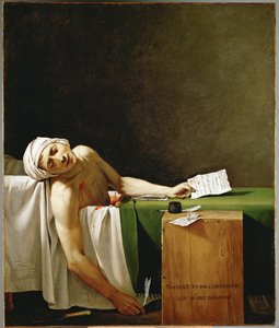 Jean Paul Marat, politiker og publicist, død i sit badekar, myrdet af Charlotte Corday i ... af Jacques Louis David
