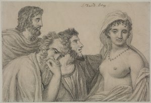 Phryné foran dommerne, ca. 1816-1820 (sort kridt på vævet papir) af Jacques Louis David
