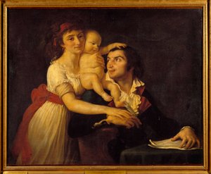 Portræt af Camille Desmoulins (1760-1794) hans kone Lucile (1771-1794) og deres søn Horace Camille (1792-1825) Maleri af Jacques Louis David (1748-1825) 1700-tallet søn. 1x1,23 m. Versailles, Chateau Museum af Jacques Louis David