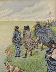 Napoleon Bonaparte overvåger sin flåde, da de rejser fra Boulogne
