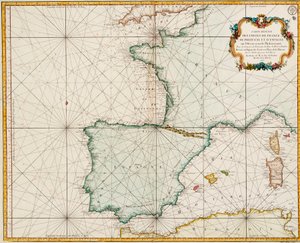Kort over Vesteuropa med Paris-meridianen som den primære