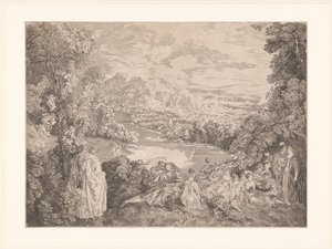 Elegant virksomhed i et landskab af Jacques Philippe Le Bas