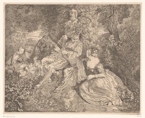 Elegant selskab, der laver musik i en have af Jacques Philippe Le Bas