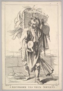 Omvendt kopi af A Racomoder les Vieux Souflets Mend the Old Bellows, fra Le Cri..., 1700-tallet. af Jacques Philippe Le Bas