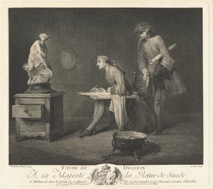 Studie af tegning (The Drawing Lesson) af Jacques Philippe Le Bas after Jean Siméon Chardin
