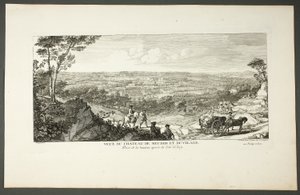 Udsigt over kongeslottet i Meudon og landsbyen, fra serien Le Château de Meudon af Jacques Rigaud