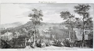 Udsigt over slottet i parken St Cloud, på siden af den store avenue. af Jacques Rigaud