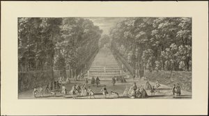 Vue de la Grande Cascade dans les jardins de Marly (sort kridt, pen og sort blæk, grå vask) af Jacques Rigaud