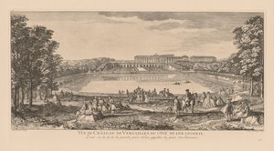 Udsigt over Versailles-slottet, fra Orangerie-siden, taget ud over den schweiziske dam af Jacques Rigaud