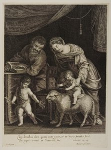 Hellig Familie med Sankt Johannes, graveret af Gilles Rousselet (gravering) af Jacques Stella