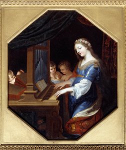 Saint Cecile playing the organ Painting by Jacques Stelladani af Jacques Stella