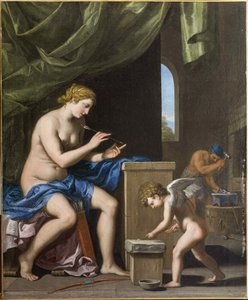 Vulcan smede pilene til Amor, ca. 1645. af Jacques Stella