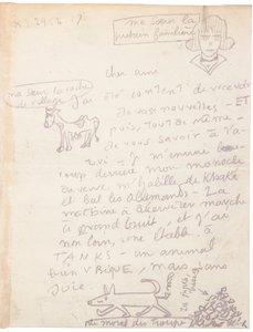 Autografbrev med tegninger af Jacques Vache