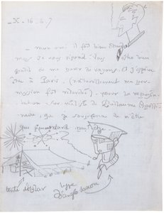 Autografbrev med tegninger af Jacques Vache