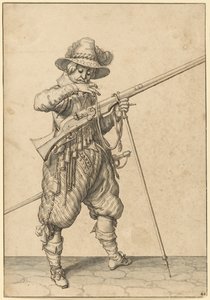En soldat på vagt puster til tændstikken af Jacques de Gheyn II
