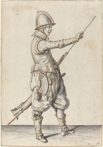 Elegant klædt soldat, der tæmmer sit æg af Jacques de Gheyn II