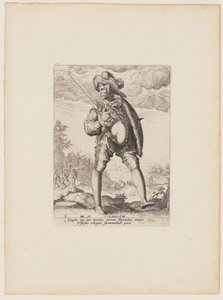Soldat, bevæbnet med sværd og skjold, fra officerer og soldater i kejser Rudolph II