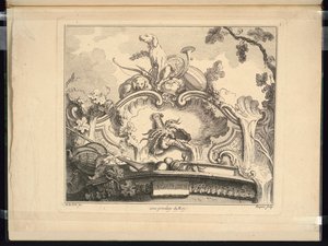 Design til en kartouche med krebs (vandret) af Jacques de Lajoüe