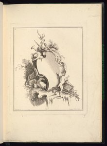 Design til en kartouche med pastorale motiver af Jacques de Lajoüe
