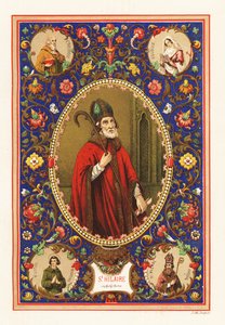 Portræt af Saint Hilary, biskop af Poitiers, med gering og krog, inden for en dekorativ kant af løv af Jacquet Jacquet