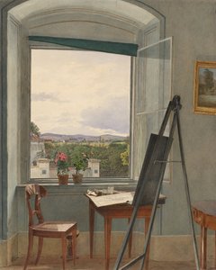Udsigt fra kunstnerens atelier i Alservorstadt mod Dornbach, 1836 af Jakob Alt