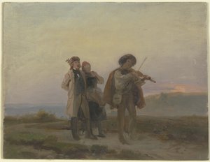 Aftengåtur, en violinist og et bondepar på markerne af Jakob Becker