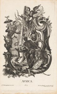 Rocaille med personificeringen af ​​det afrikanske kontinent Afrika (titel på objekt) De fire kontinenter (serietitel) af Jakob Gottlieb Thelott