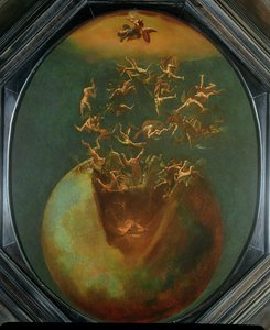 Satans og de oprørske engles fald fra himlen (olie på forsølvet kobber) af Jakob Isaaksz Swanenburgh