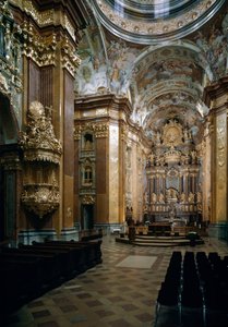 Indvendig udsigt af Benediktinerkirken i Melk designet af arkitekt Jakob Prandtauer (1660-1726), fresker af Johann Michael Rottmayr (1656-1730). Melk, Østrig af Jakob Prandtauer