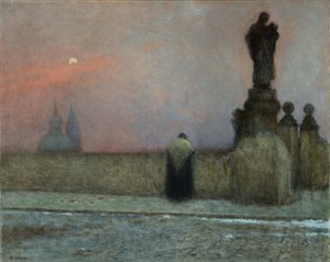 Debut de soiree i Hradcany (Prag, Tjekkiet) - Tidlig aften i Hradcany - Jakub Schikaneder (1855-1924). Olie på lærred af Jakub Schikaneder