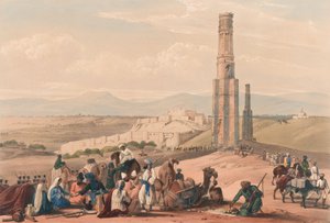 Ghuznees fæstning og citadal [sic] og de to minarer, ca. 1839 (litografi, tonet)