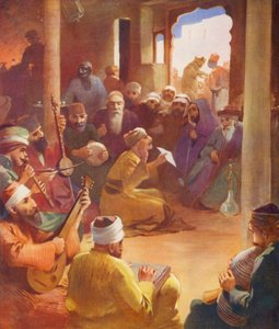 Det hellige land: Den orientalske café (farvelitografi)