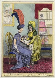 Amning, The Fashional Mamma eller The Convenience of Modern Dress (farvet indgravering)