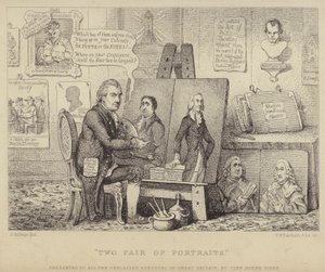 Two Pair of Portraits: anti-Whig tegneserie, der skildrer John Henry Tooke med portrætter af Charles James Fox, der personificerer last og William Pitt den Yngre, der repræsenterer dyd