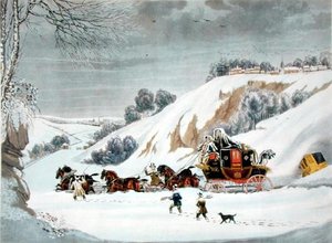 A Mail in Deep Snow, graveret af George Hunt (farve litho)