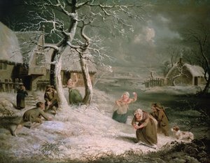 Peasants Snowballing, ca. 1790 (olie på lærred) af James (attr. to) Ward