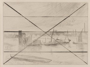 Battersea Dawn Cadogan Pier, 1861. af James Abbott McNeill Whistler