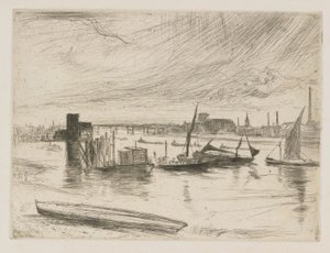 Battersea Dawn Cadogan Pier, 1863. af James Abbott McNeill Whistler