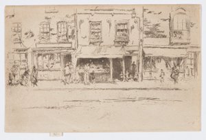 Fish Shop, Chelsea, ca. 1884-86 (radering; blæk på papir) af James Abbott McNeill Whistler