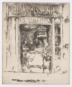 Mme Pelletier, Blanchisserie, Paris, ca. 1892-93 (radering; blæk på papir) af James Abbott McNeill Whistler