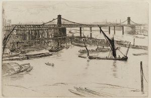 Old Hungerford Bridge, 1861. af James Abbott McNeill Whistler