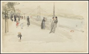 Pink og sølv - Chelsea, the Embankment, ca. 1885 af James Abbott McNeill Whistler