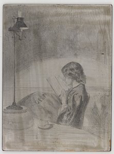 Læsning af Lamplight, 1858. af James Abbott McNeill Whistler