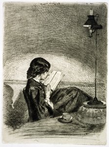 Læsning af Lamplight, 1858 af James Abbott McNeill Whistler