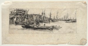 Thames Warehouse, 1859. af James Abbott McNeill Whistler