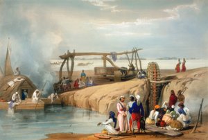 Persisk hjul, der rejser vand fra Sutlej-floden, Punjab, 1842